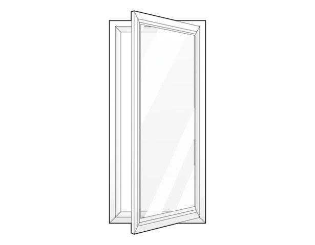 Open glass window on black background.