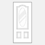 Door design with oval glass panel.