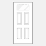 White door with decorative glass and panels.