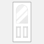 Arched window with two rectangular panels.