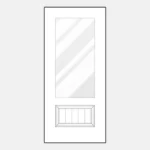 Door with glass panel and lower design.
