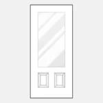 Door design with glass panel and panels.