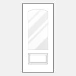 Door with arched glass panel design.