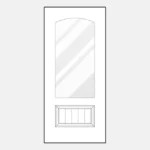 Door with arched window and panel design.