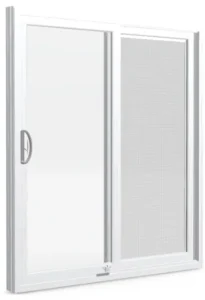 Sliding glass door with screen panel.