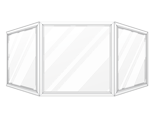 Tri-fold mirror with diagonal reflections, black background.