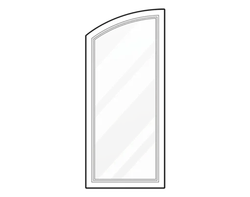 Arched window with diagonal striped pattern.