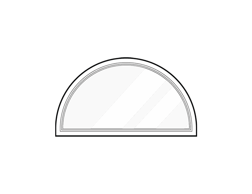 Half-circle window with reflective glass pane.