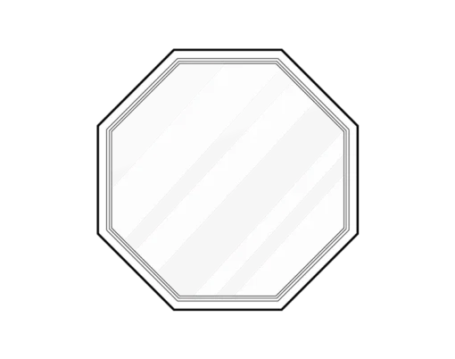 Octagonal shape with diagonal black stripes.