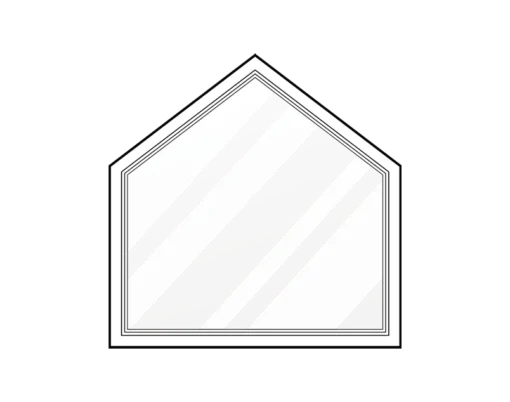 Geometric shape with diagonal black stripes.