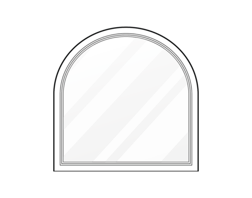 Arched window with diagonal black stripes.
