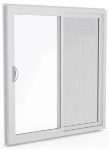 Sliding glass door with screen panel.