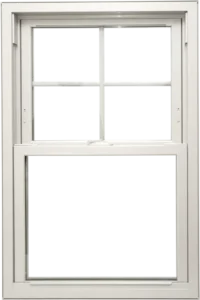 White framed window with black background.